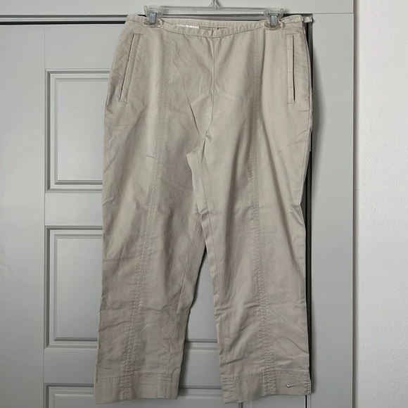 NIKE Golf Dri-Fit khaki ankle cotton blend flat front women’s pants Sz 8 M - Picture 1 of 10